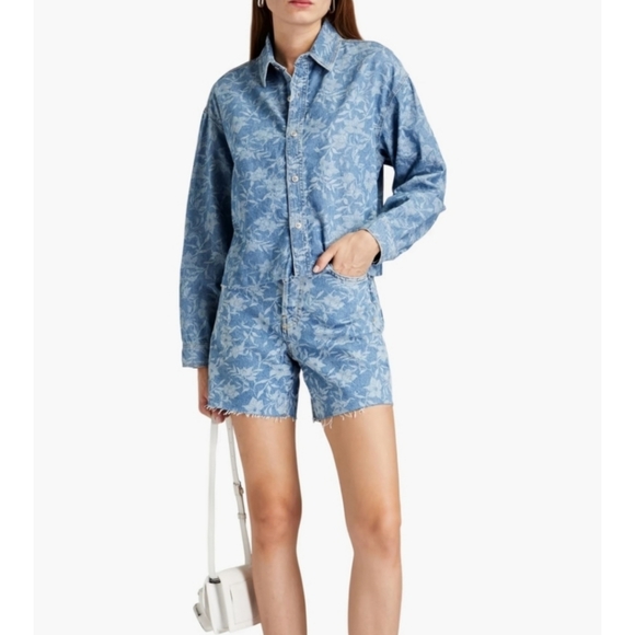 Rag & Bone High Waist Denim Shorts in Floral Print - Picture 3 of 12